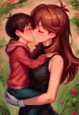 1girl, Green (pokemon), shota, age difference, lifting person, carrying person, s-3700145215
