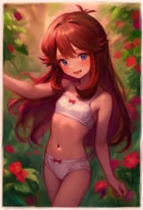 1girl, Green (pokemon), loli, aged down, white panties, white bra, training bra s-1519740428