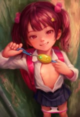 1girl, close-up, loli, aged down, standing, crime prevention buzzer, panty pull, s-1527380541