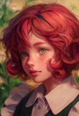 1girl, close-up, loli, lips, red hair, short hair, curly hair, green eyes, freck s-3386587410