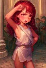 A girl in a toga speaking before the Roman senate, 1girl, Roman, toga, bottomles s-2038616584