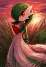 No humans, Gardevoir, red eyes, sunset, red sky, lit from behind, looking at vie s-3332518392