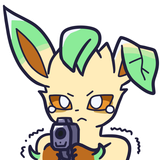 leafeon pointing gun at viewer