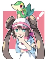 rosa and snivy as hat in thinking pose