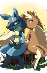 lucario and lopunny on a stump