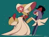 gardevoir and kirlia with headwear ralts behind gardevoir