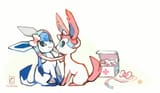 glaceon sylveon putting duped ribbons onto glaceon