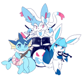glaceon vaporeon shiny sylveon in band playing violin guitar drums