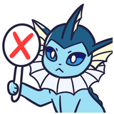 vaporeon holding up a sign with an x
