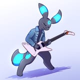 shiny umbreon semi anthro in denim shirt playing guitar