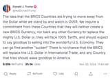 Trump dollar brics china russia tariffs