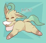leafeon female lying away from viewer showing vagina toward viewer