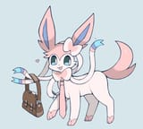sylveon wearing a tie holding a purse with its feelers