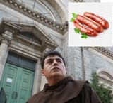 friar looking up at the sausages