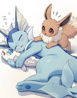 vaporeon sleeping on wishiwashi solo form plushie eevee tries to wake