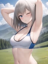 erika one eye closed sports bra armpit