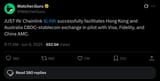 Screenshot 2025-07-16 at 17-00-02 Watcher.Guru on X JUST IN Chainlink $LINK successfully facilitates Hong Kong and Australia CBDC–stablecoin exchange in pilot with Visa Fidelity and China AMC. _ X