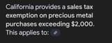No taxes on purchases over 2000 dollars