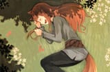 Konachan.com - 82847 animal_ears ayakura_juu brown_hair horo long_hair ookami_to_koushinryou sleeping tail wolfgirl