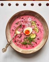 chlodnik for lunch yesterday - chilled beetroot soup with kefir and grated cucumber, radish and egg - plus obviously plenty of dill