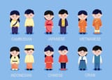 set-of-asain-regional-people-with-clothing-in-cartoon-characters-free-vector