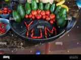 avocados-and-tomatoes-arranged-in-a-still-life-display-with-the-word-yum-in-red-chilis-2F2B4NH