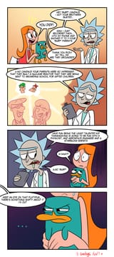 130230 - candace_flynn comics crossovers ferb_fletcher lawrence_flynn-fletcher linda_flynn-fletcher perry_the_platypus phineas_and_ferb phineas_flynn rick_and_morty rick_sanchez
