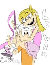 14580 - 2017 aged_up artist_duskull carrying character_lincoln_loud character_lola_loud hugging ribbon smiling text