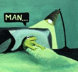 Man Sad Frog in Bed
