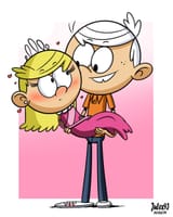 23639 - 2019 artist_julex93 blushing carrying character_lincoln_loud character_lola_loud hand_on_back hand_on_thigh hearts loking_at_another lolacoln looking_down looking_up shadow smiling