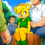 [[[Amazing quality]]], tree stump, surrounded by large human males, she is sit s-3886974829