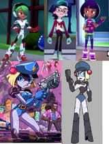 Megaman girls dressed as Neon junk City cop