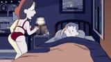 Johanna sneaking into bed