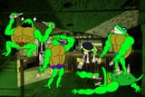 Toph drinking with the turtles
