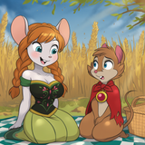 2girls, fur dataset, {traditional media, cel art}, picnic basket, picnic, checke s-3907562066 (1)