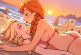 2girls, on beach, {{amazing quality, very aesthetic, traditional media, colored s-2870727657