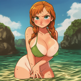 1girl, solo, on beach, in water, half submerged, blue sky, high quality skin, hi s-3743420349