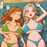 2girls, sand, bottle of milk, high quality skin, high shade, film grain, quality s-3815645426