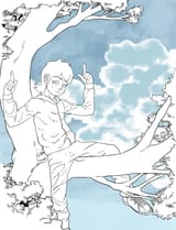 Marley climbed up a tree, and now points at the sky.