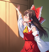 wood, no door knob__Reimu can&#039;t reach the doorknob and is angry. s-2998791715