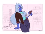 Blue has a knife