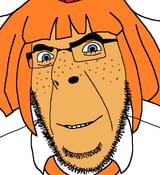 5717 - blue_eyes bowtie collared_shirt freckles glasses grin looking_at_you meta_tagme mymy ongezellig orange_hair orange_skin smug soyjak stubble variant_cobson