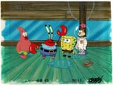 spongebobsquarepantsmrkrabspatrickandsandycheeksproductionanimationcelsetupandbackgroundobgnickelodeon1999chaperoneepisodefcb