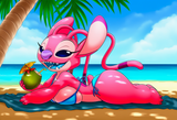 1girl, angel (lilo &amp; stitch), cabana, outdoors, beach, dappled lighting, tiki, p s-360350050