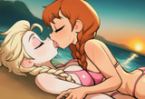 2girls, on beach, upper body, sand, dutch angle, beach, blue water, sunset, sun s-1319476812