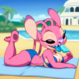 1girl, angel (lilo &amp; stitch), film grain, vhs, cabana, outdoors, pool, hotel, ti s-3242847491