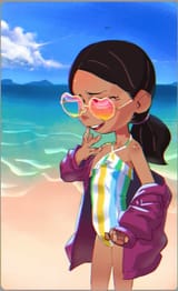 5571 - artist_cheez beach blushing character_ronnie_anne_santiago one_piece_swimsuit solo swimsuit westaboo_art
