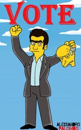 Alex Tsipras holding the head of Mr burns