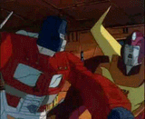 Optimus beating up Hot Rod