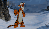 Sad Tigger walking away in the snow